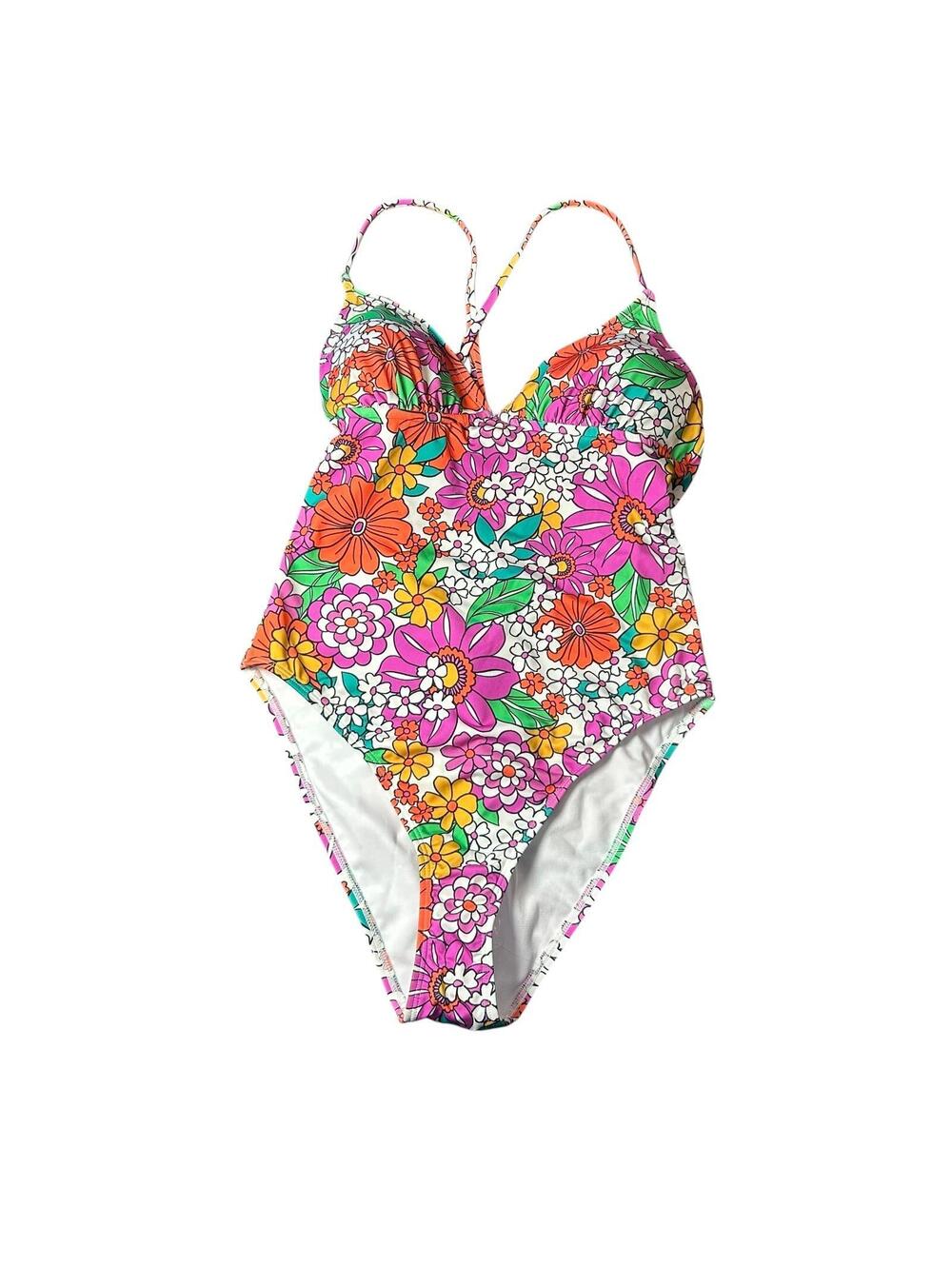 HURLEY SPF 50 Groovy Retro Floral Ditsy Soft Cup Moderate One Piece swimsuit New